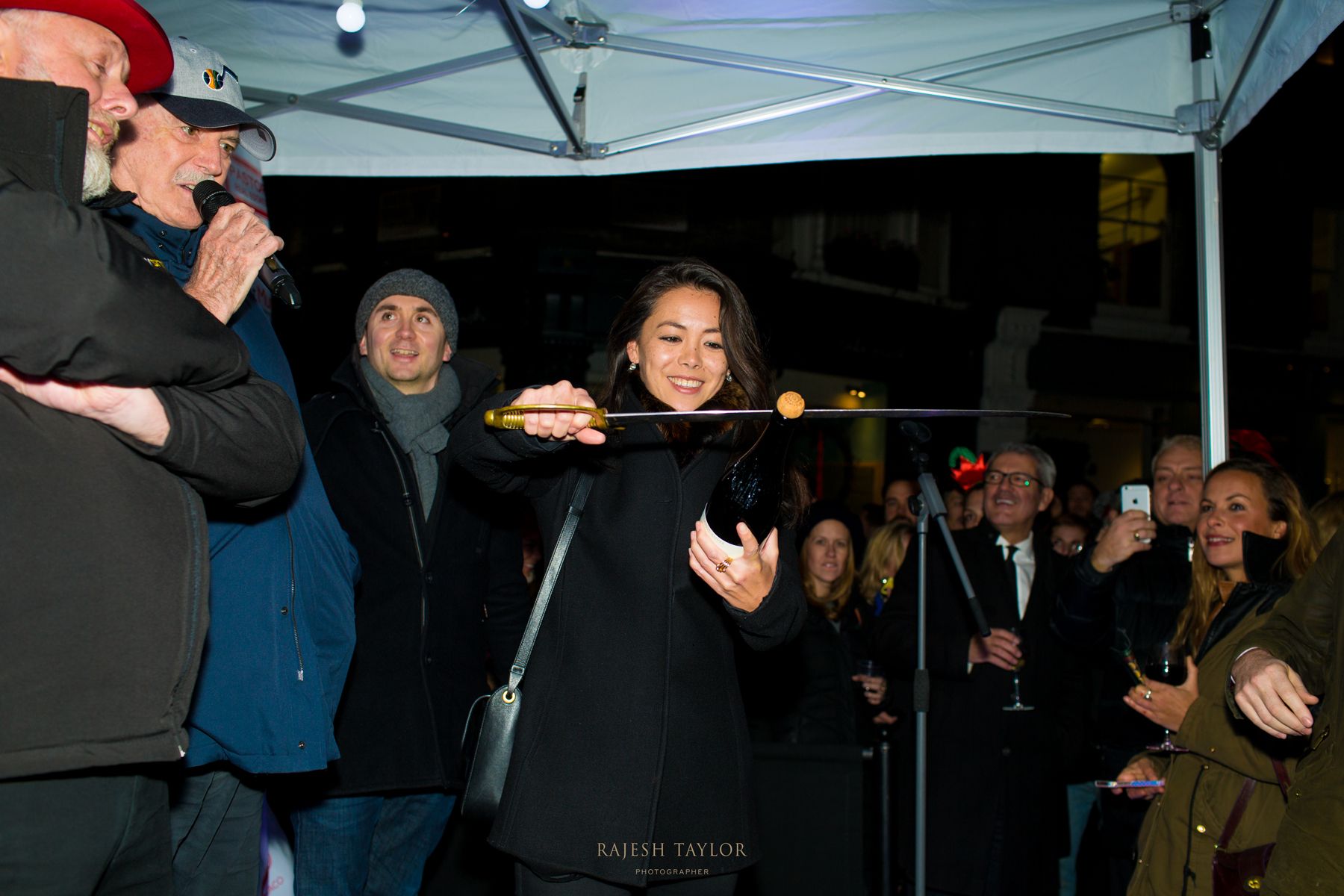 Ms Sophie Lew preparing for the crowds' countdown led y John Cleese © Rajesh Taylor