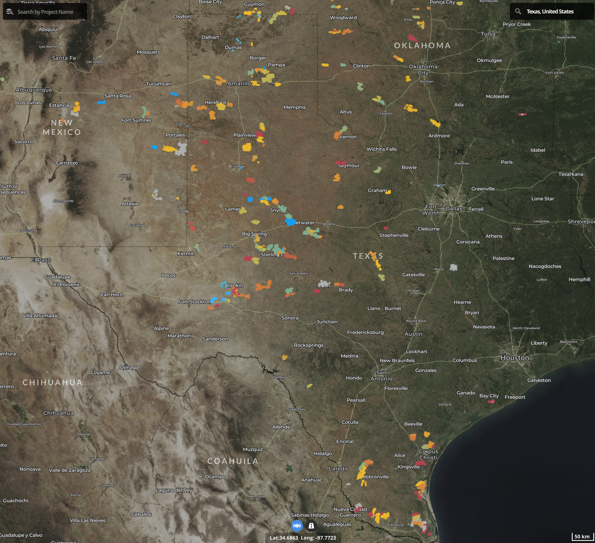 Texas Wind Farm locations: US Wind Turbine Data Base