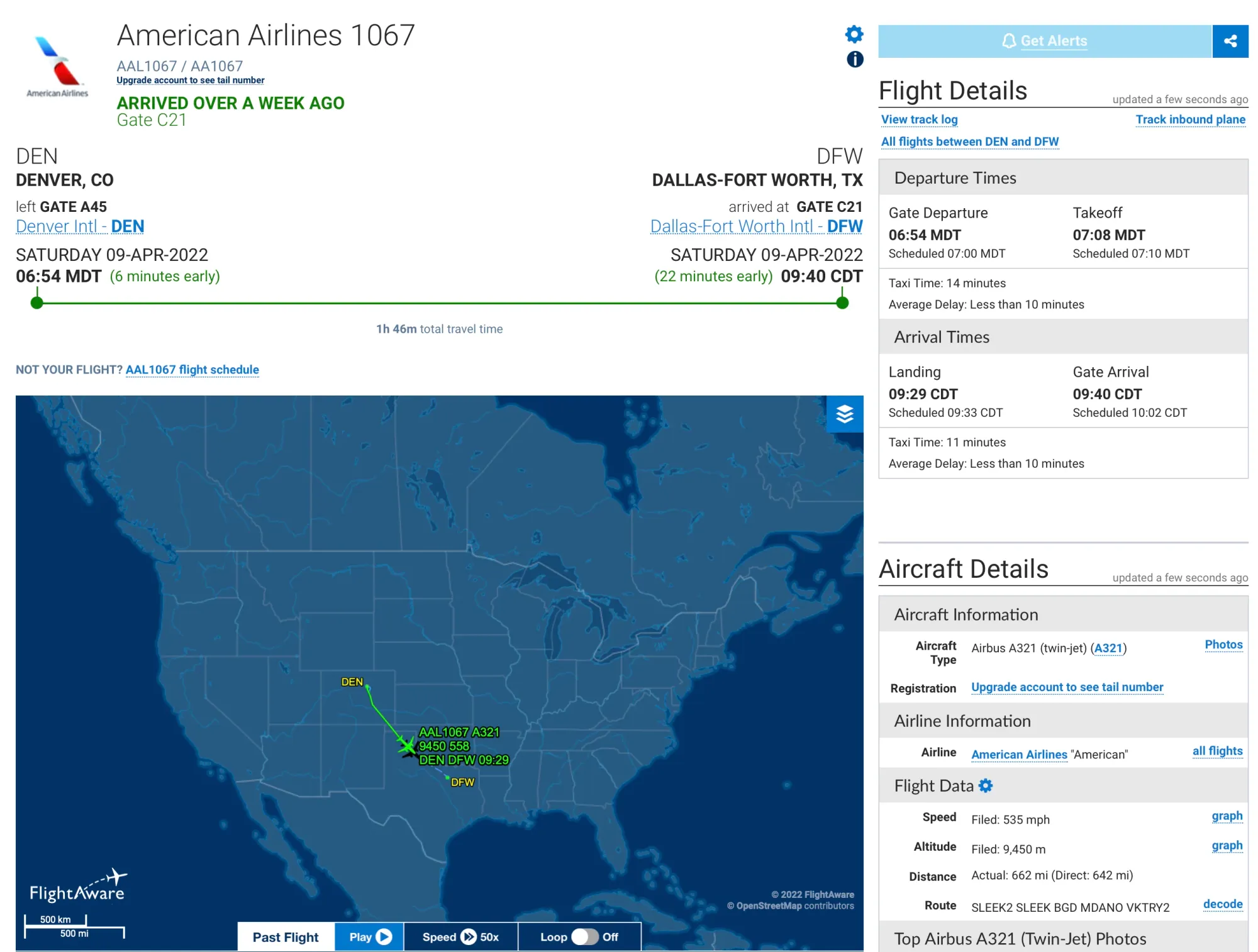 American Airlines flight AAL1067 from Den to DFW: FlightAware